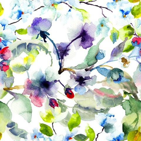 Blossoming tree brunch, watercolor illustration